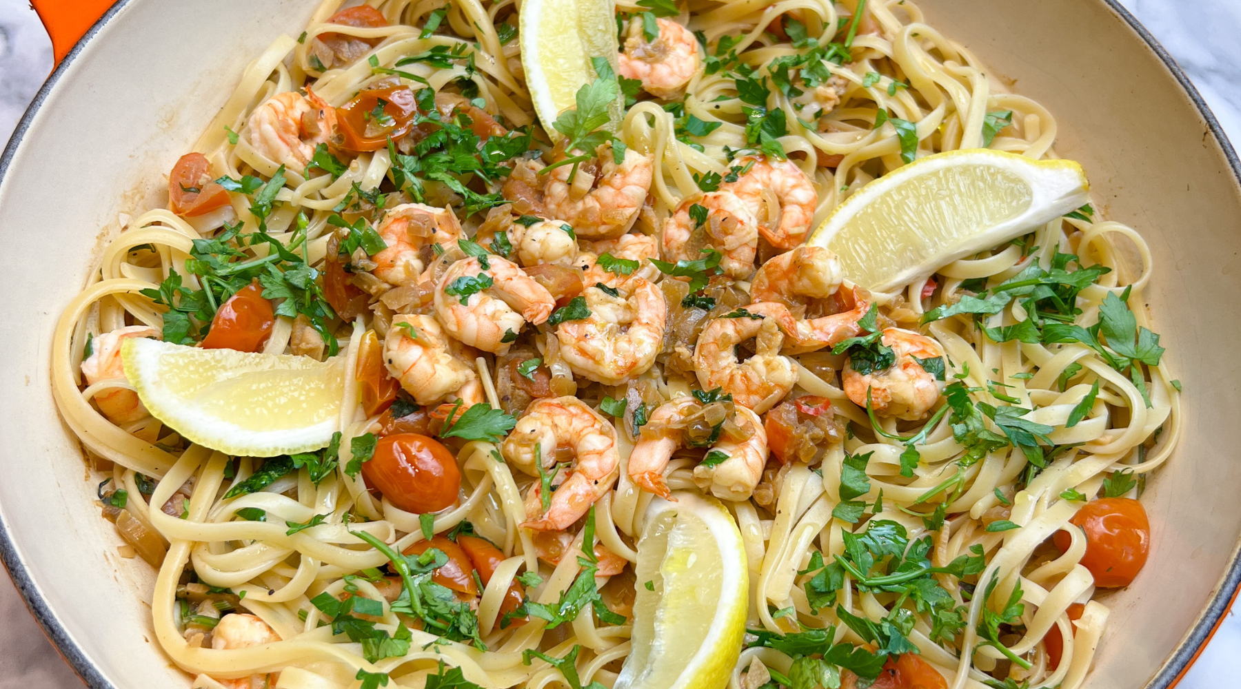 Bursting with flavour classic authentic Italian prawn linguine