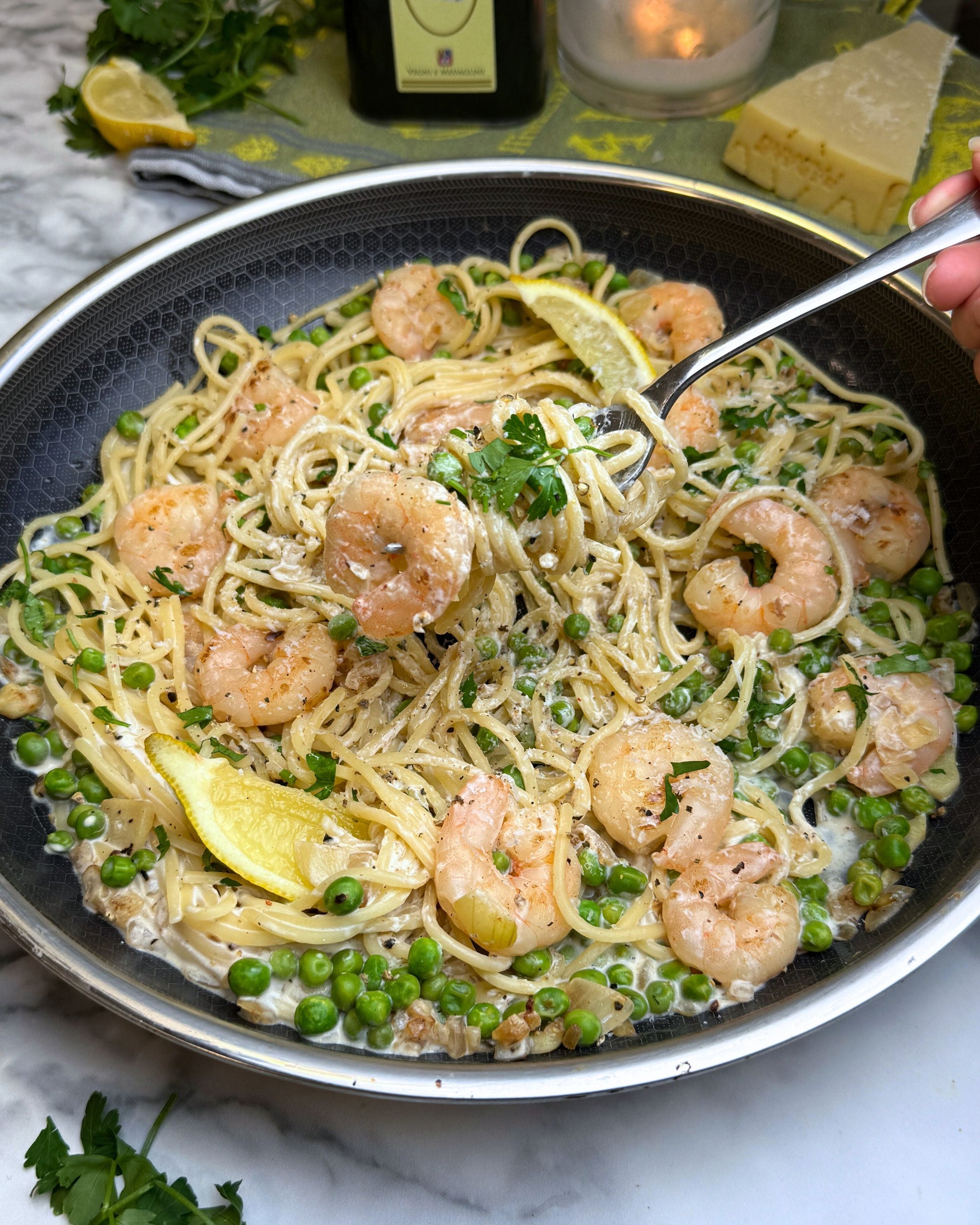 Creamy Lemony Prawn & Pea Pasta