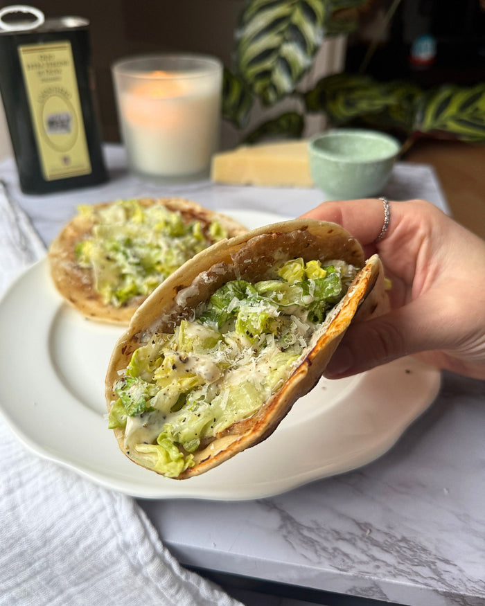 Smashed Chicken Caesar Tacos