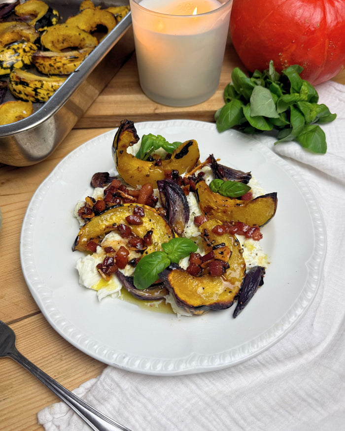 You can customize this layout here -> Customize the layout Skip to content 👉 GET EXCLUSIVE RECIPES EVERY MONTH ✉️  Archer Kitchen Log in Cart  Roasted Pumpkin, Mozzarella & Crispy Pancetta