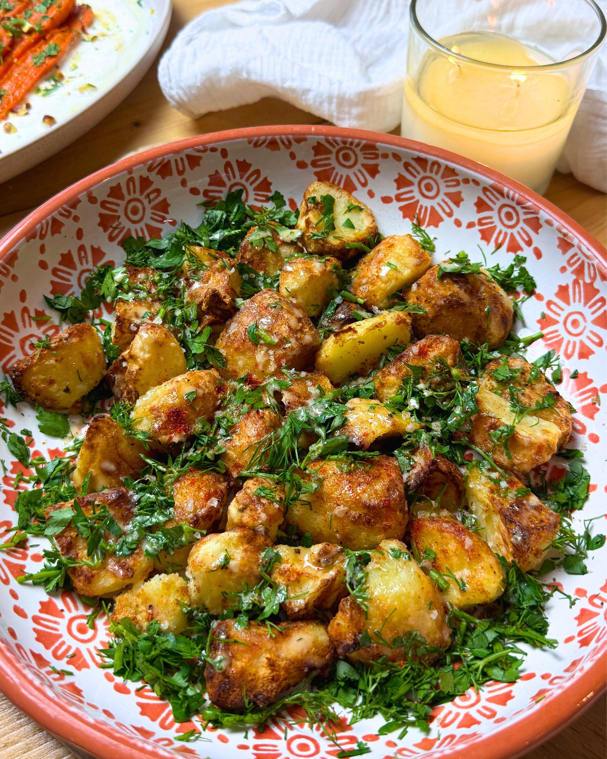 Crispy Roast Potatoes with Herby Tahini Dressing