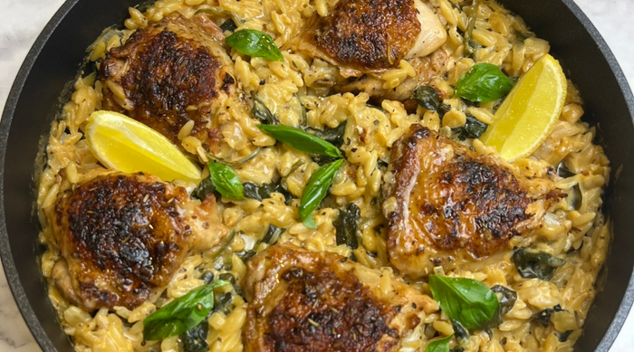 Tuscan Chicken & Orzo One Pot Recipe by Food Blogger Archer Kitchen