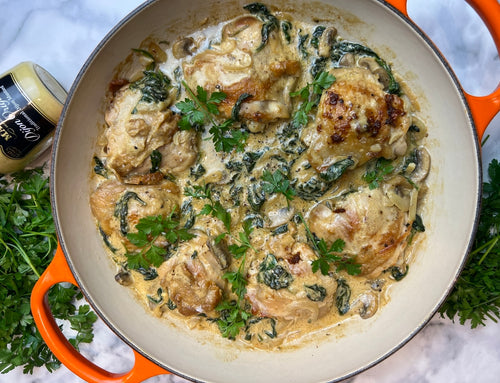 One Pan Creamy Mustard Chicken Recipe by Food Blogger Archer Kitchen