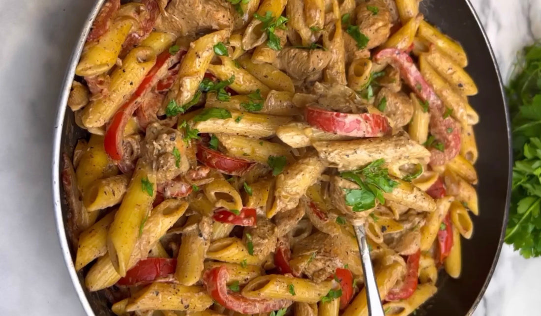 High Protein Creamy Cajun Chicken Pasta Recipe by Food Blogger Archer Kitchen