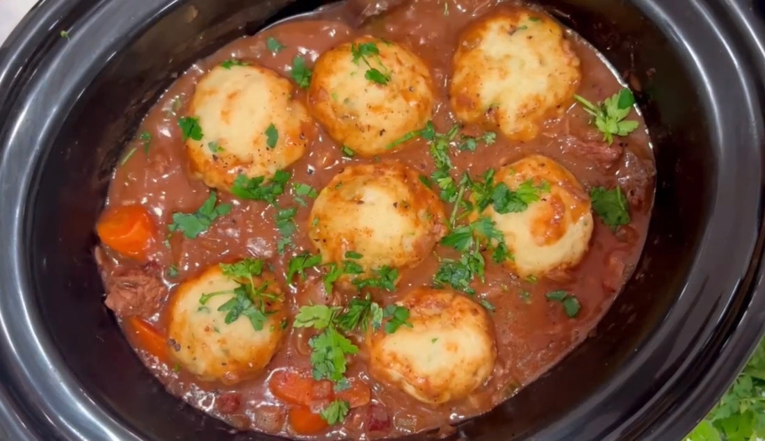 Slow-Cooker Beef & Ale Dumpling Stew Recipe by Food Blogger Archer Kitchen