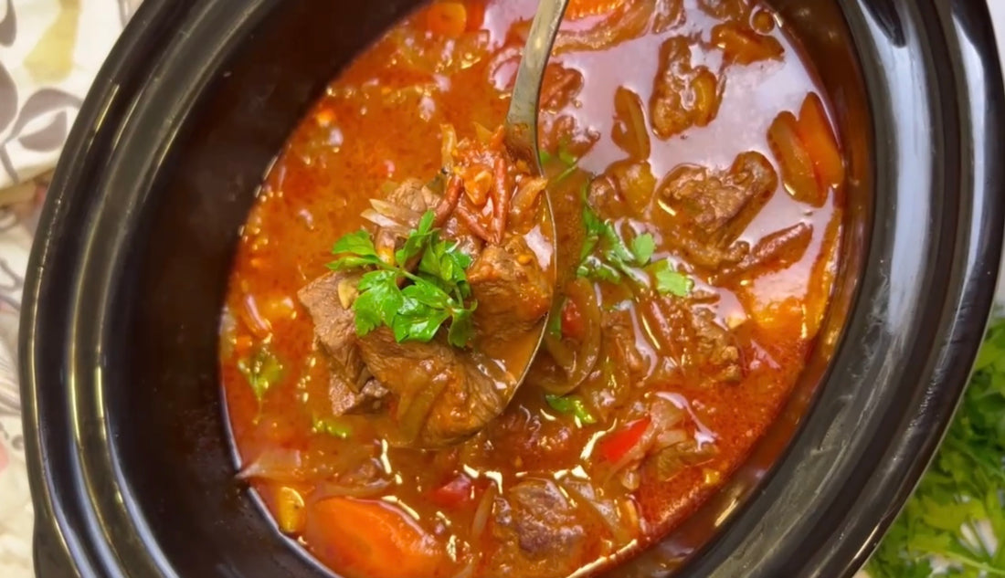 Slow Cooker Hungarian Beef Goulash Recipe by Food Blogger Archer Kitchen