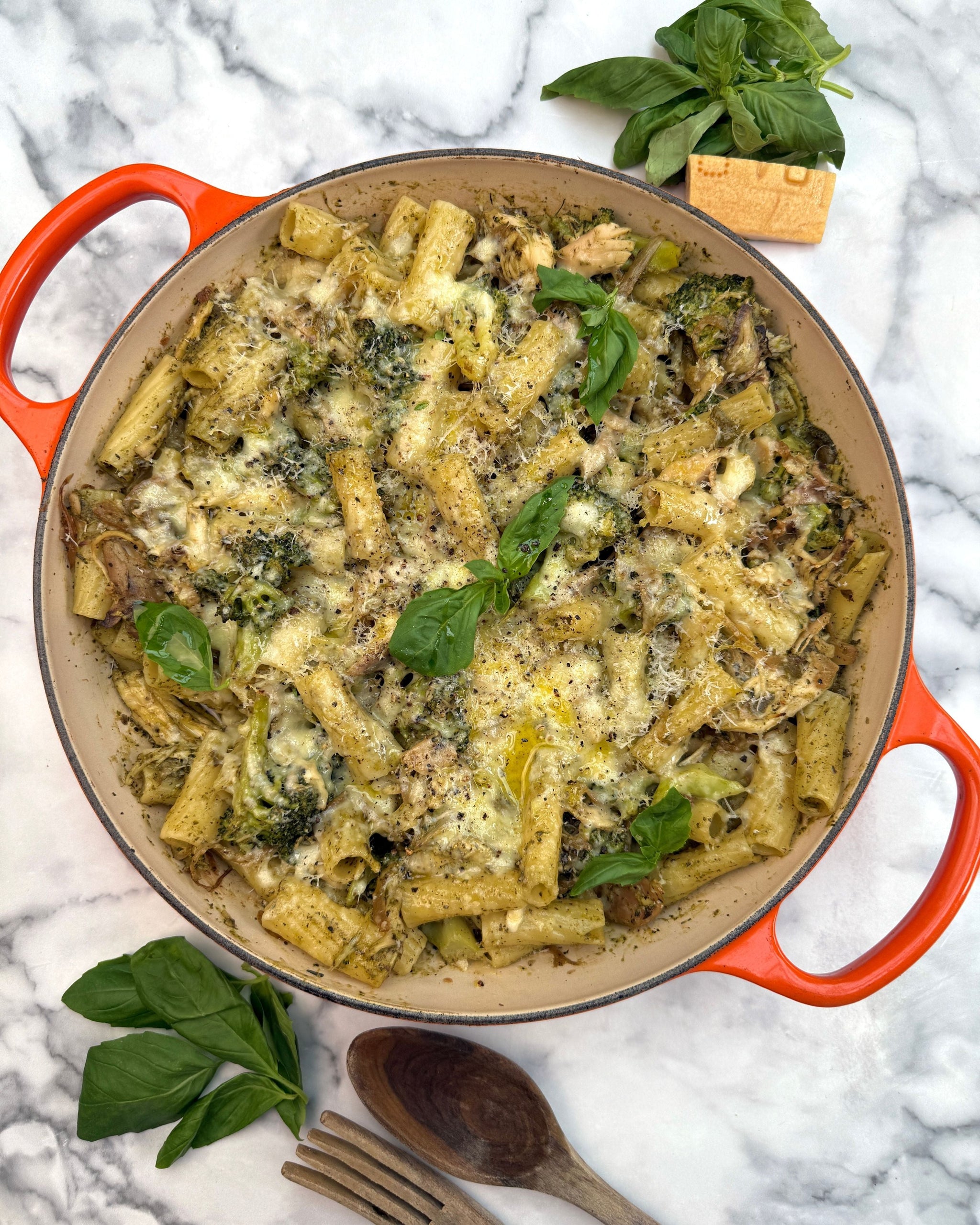 Creamy Chicken & Broccoli Pesto Pasta Bake