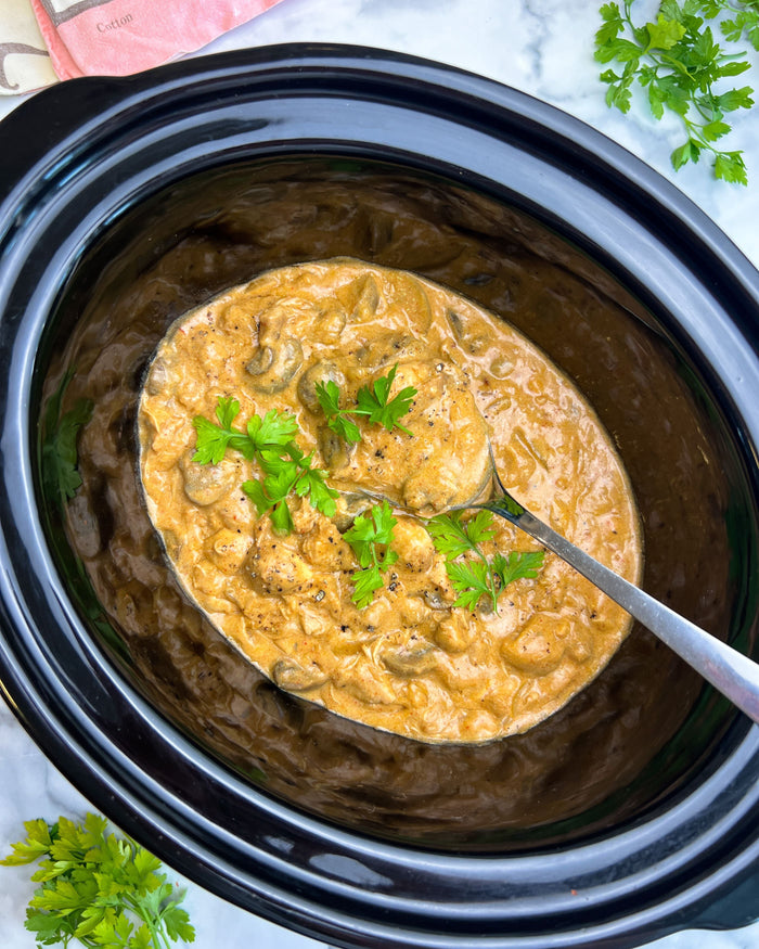 Slow-Cooker Creamy Chicken Stroganoff Recipe by Food Blogger Archer Kitchen