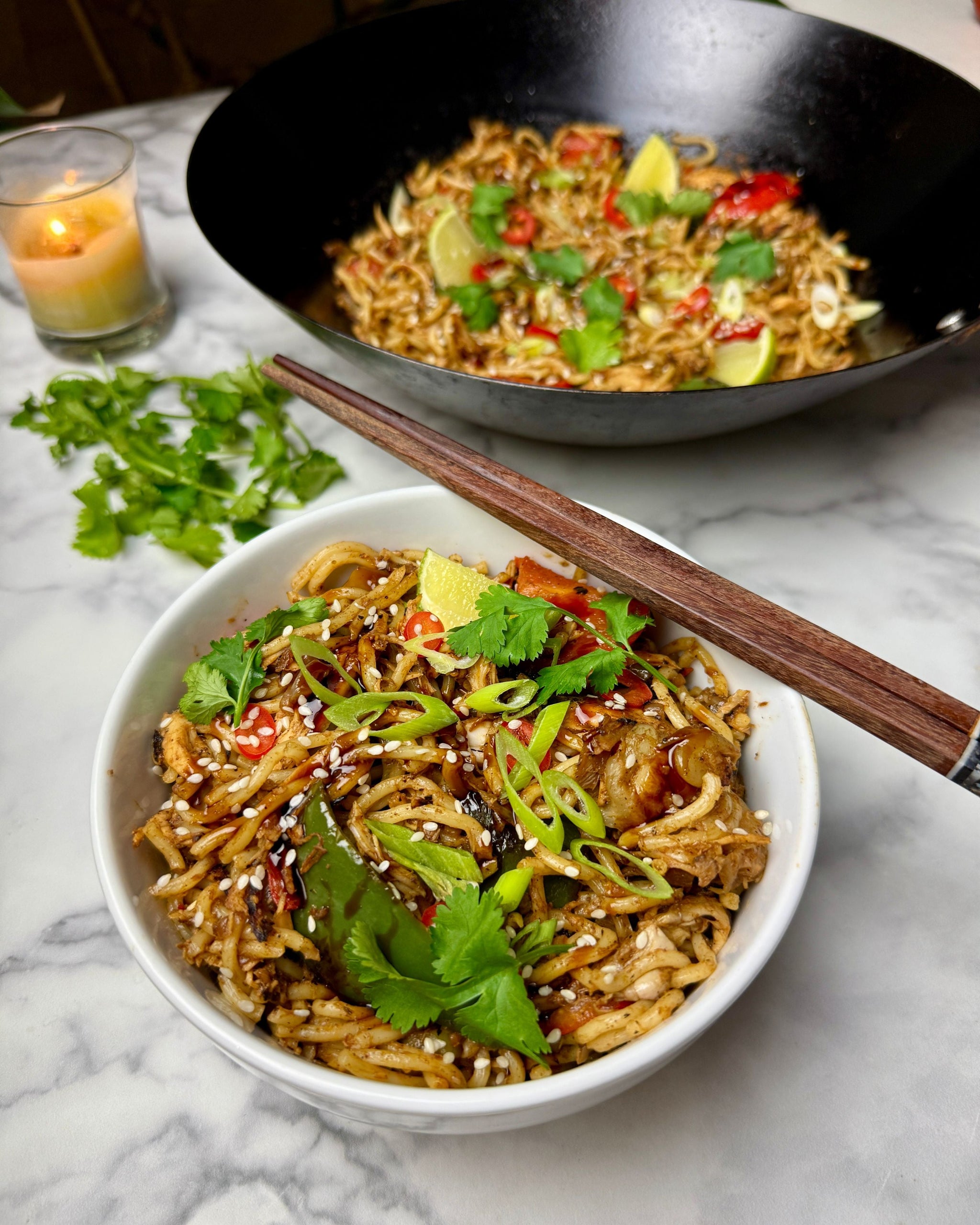 Sticky Hoisin Garlic Chicken Noodles